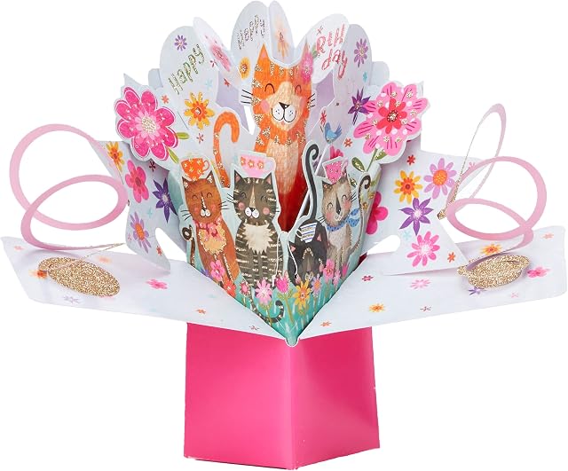 Happy Birthday Cats Pop-Up Greeting Card Original Second Nature 3D Pop Up Cards