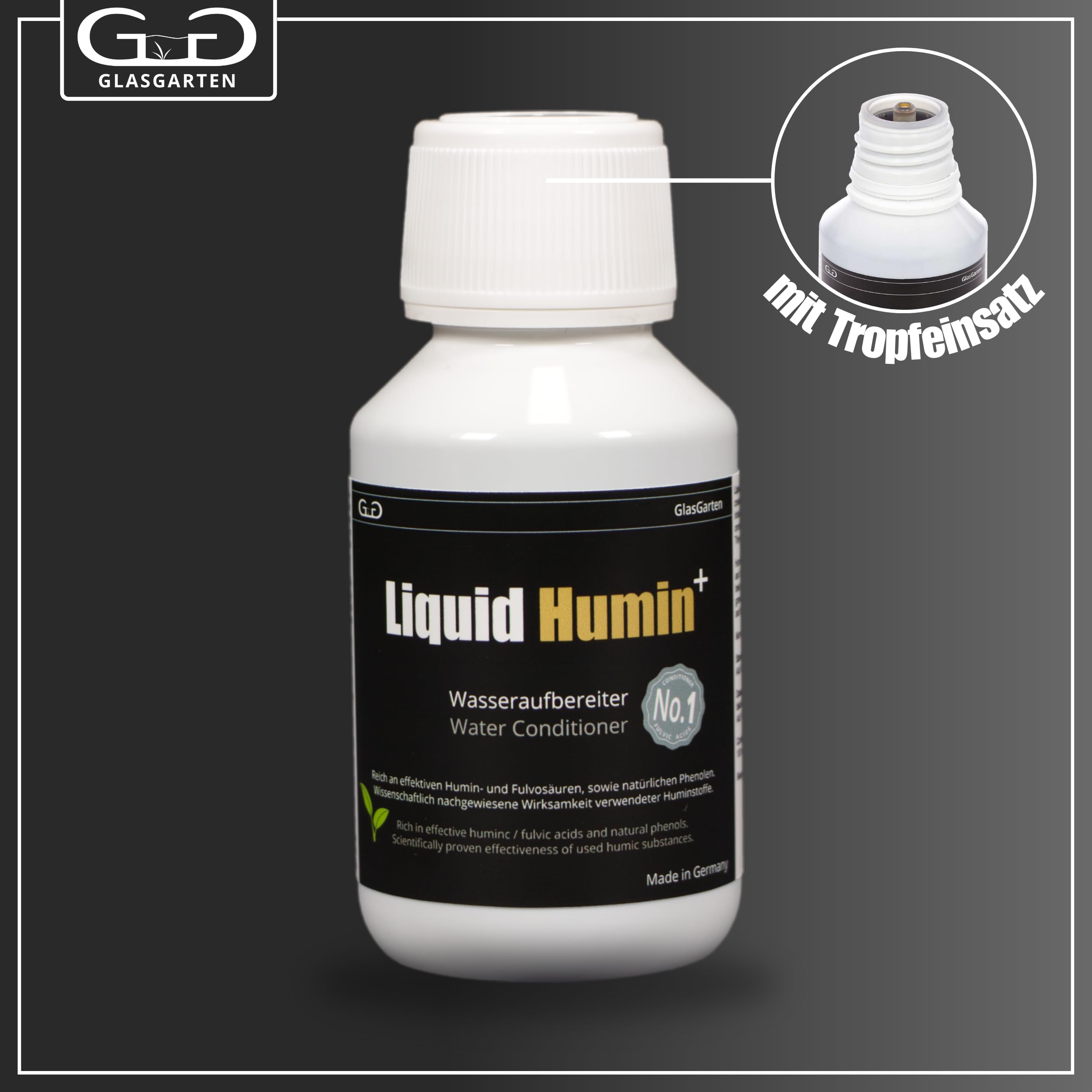 GlasGarten Liquid Humin+ | 100ml - Sustancias húmicas en una Botella. Mejora el Sistema inmunológico de los Animales y estabiliza el Valor pH - protección contra la caída del pH
