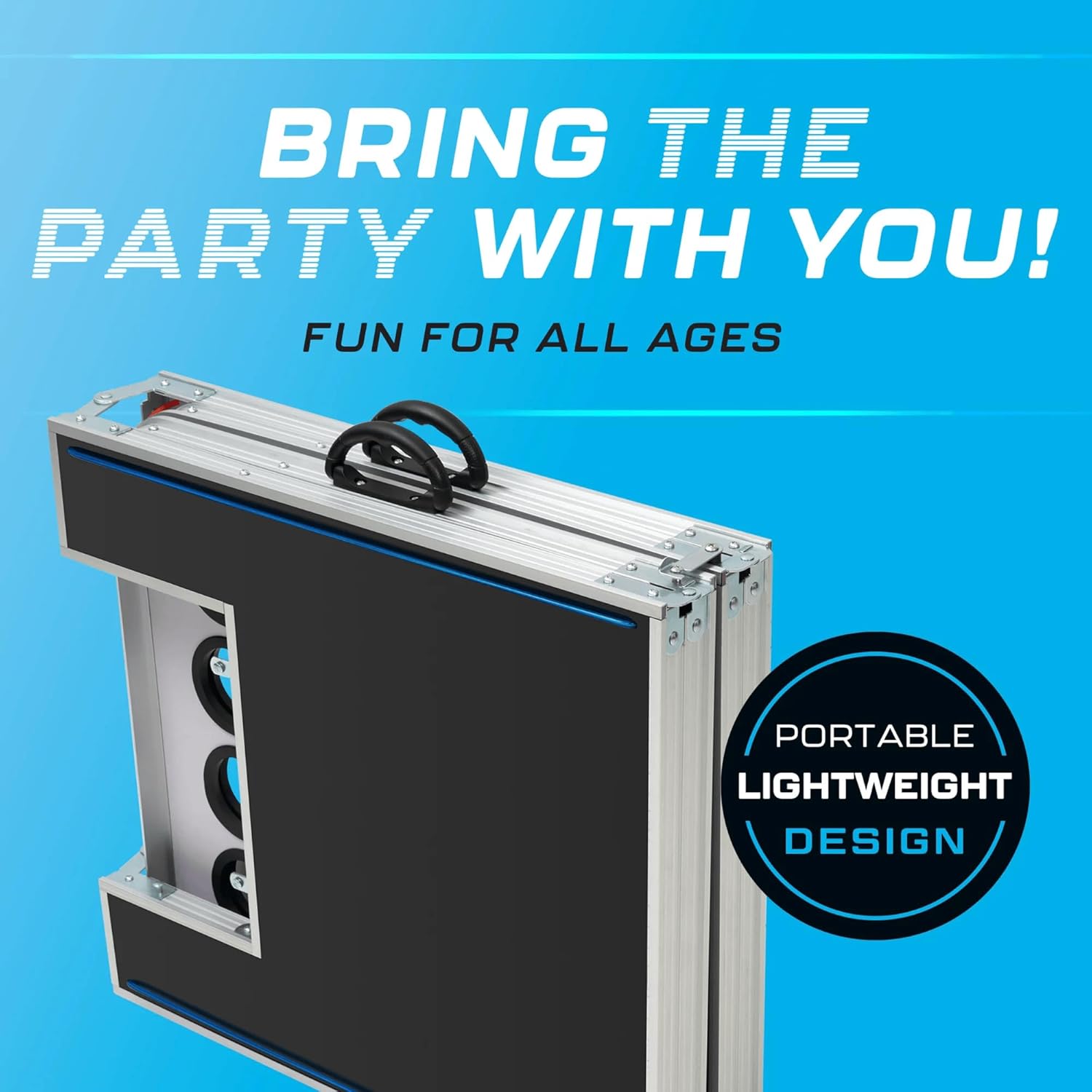 LED Portable Pong Table, Folding Party Game Set, for Tailgating and Outdoor Parties, 8-Foot Length