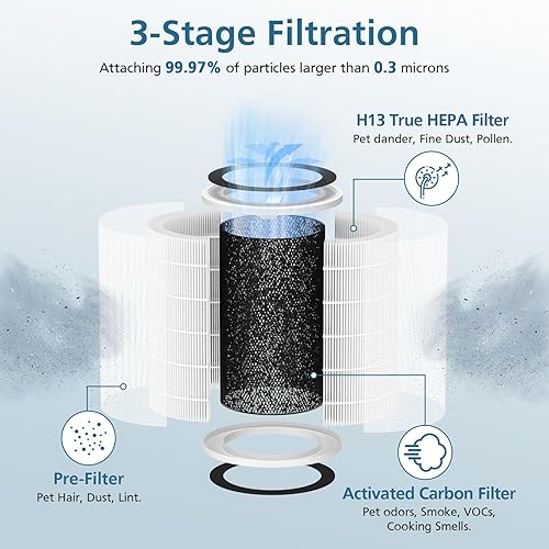 Miniatura 2 de Paquete de 2 filtros de aire de repuesto para purificador de aire G200SG200, 3 en 1 H13 True HEPA y filtro de aire de carbón activado para caspa de