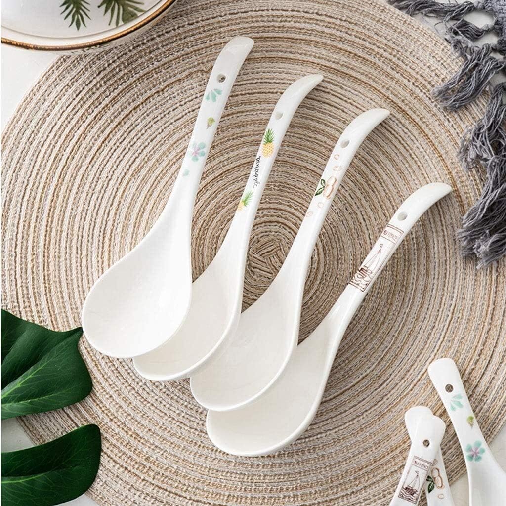 Household Large Ceramic Soup Spoon Japanese Style Spoon with Long Handle Spoons for Home (Color : 2 Pack) (4 Pack)