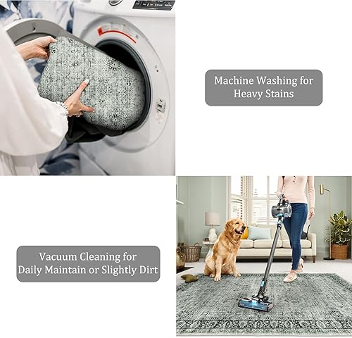 Miniatura 4 de Alfombra vintage de pasillo de 2 x 6 pies, antideslizante, lavable, alfombra de lavandería con diseño floral envejecido para puerta de entrada