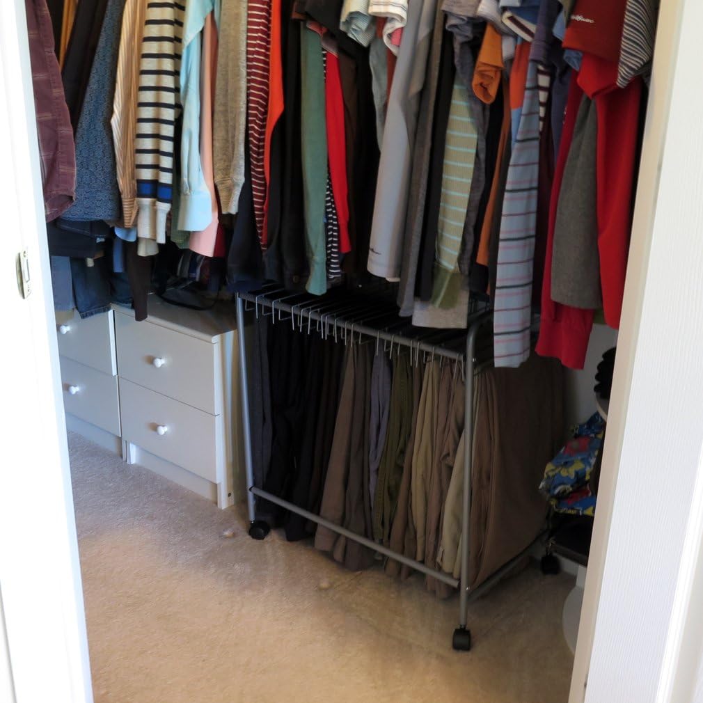 Evelots Rolling Trolley,18 Removable Pant Hangers, Trouser Organizer,Silver