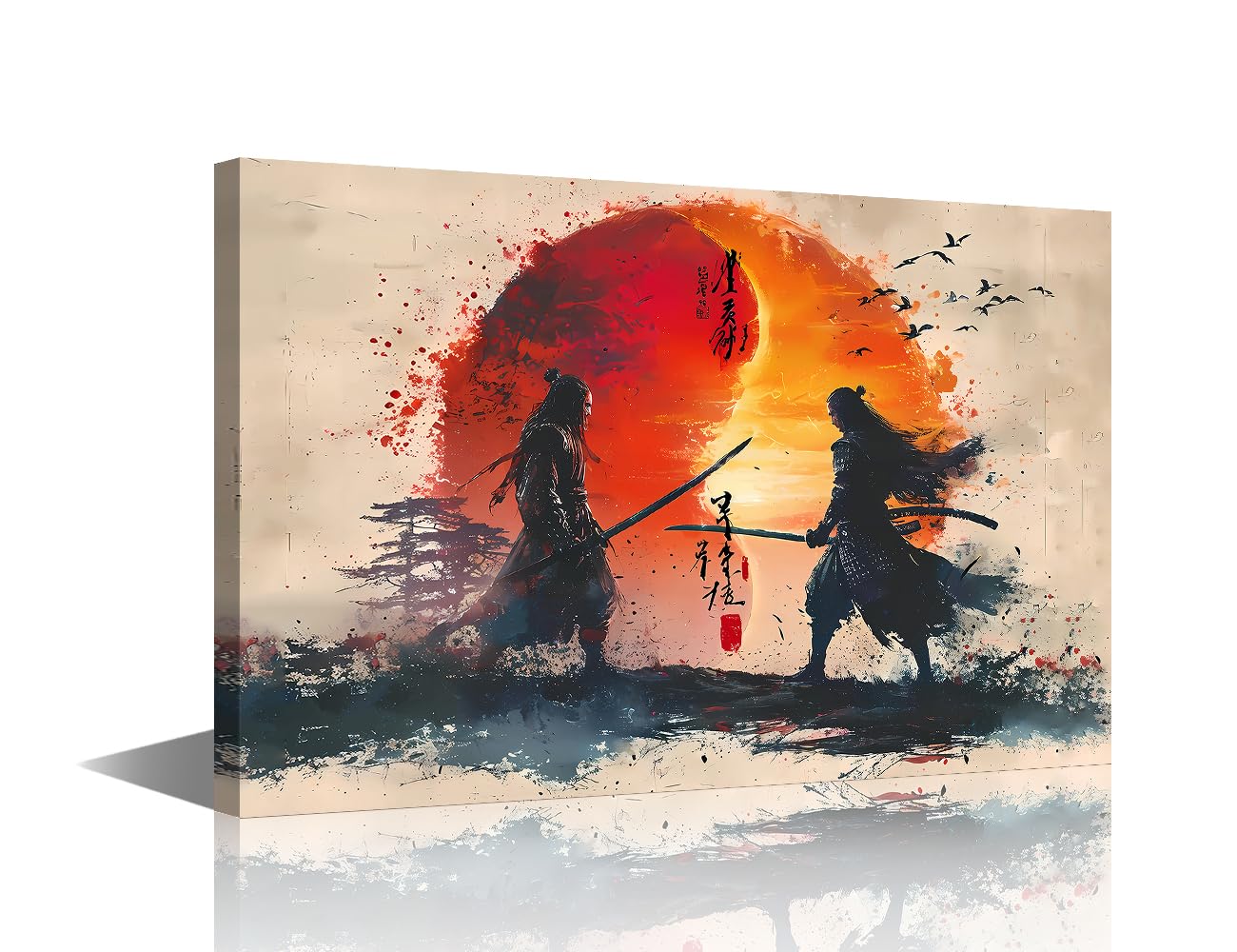 TISHIRON 1 Piece Warrior Wall Art for Living Room Yin Yang Wall Decorations for Bedroom Office Wall Decor Janpese Style Wall Painting Stretched and Framed Ready to Hang Home Decor (12''Wx 18''H)