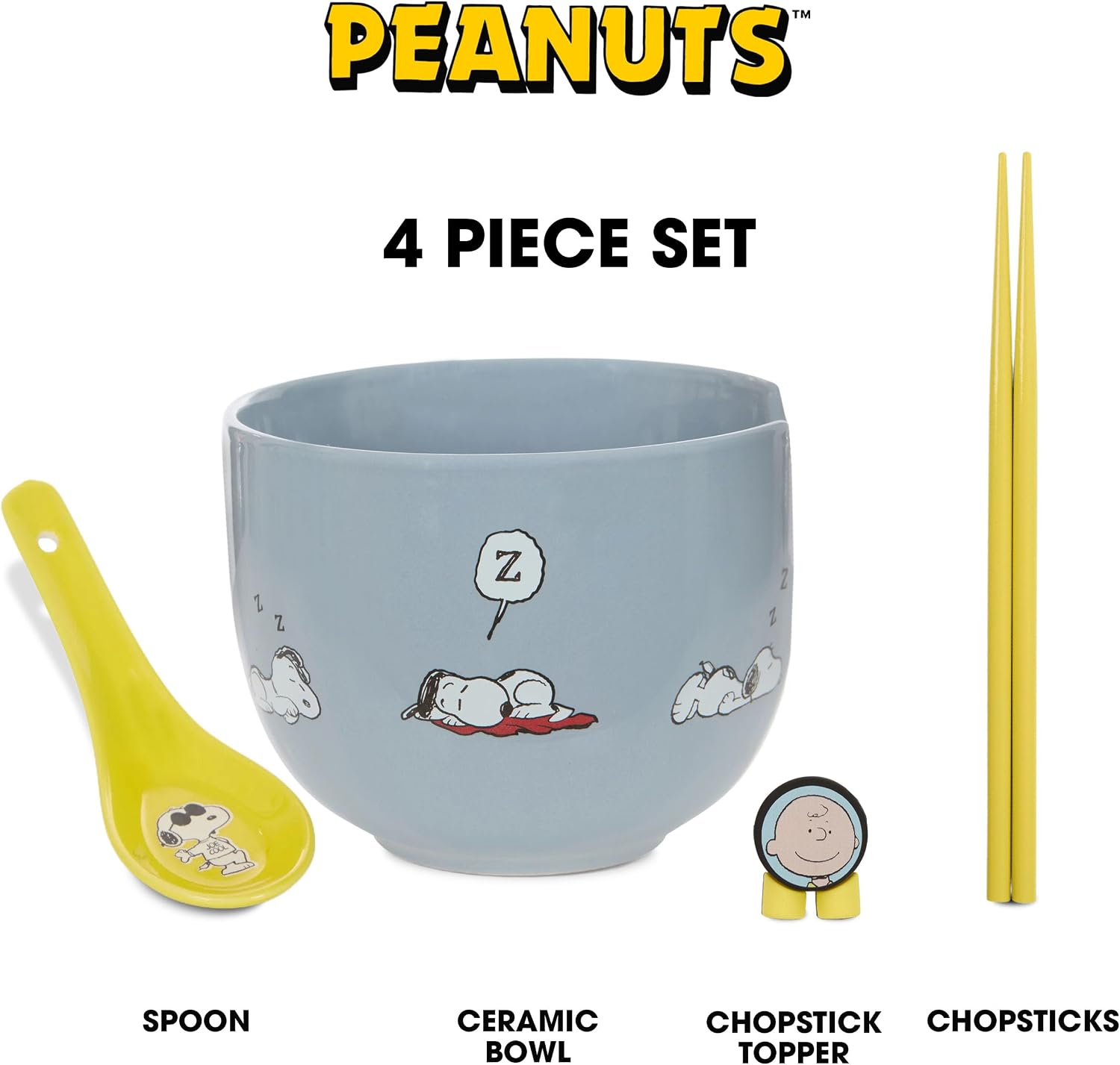 Culture Fly Peanuts Snoopy Microwave Ramen Bowl Set with Chopsticks and Spoon, 20 oz Ceramic Instant Noodle Bowls with Chopsticks, Ramen Noodle Bowl, Rice Bowl Anime Gifts for Men