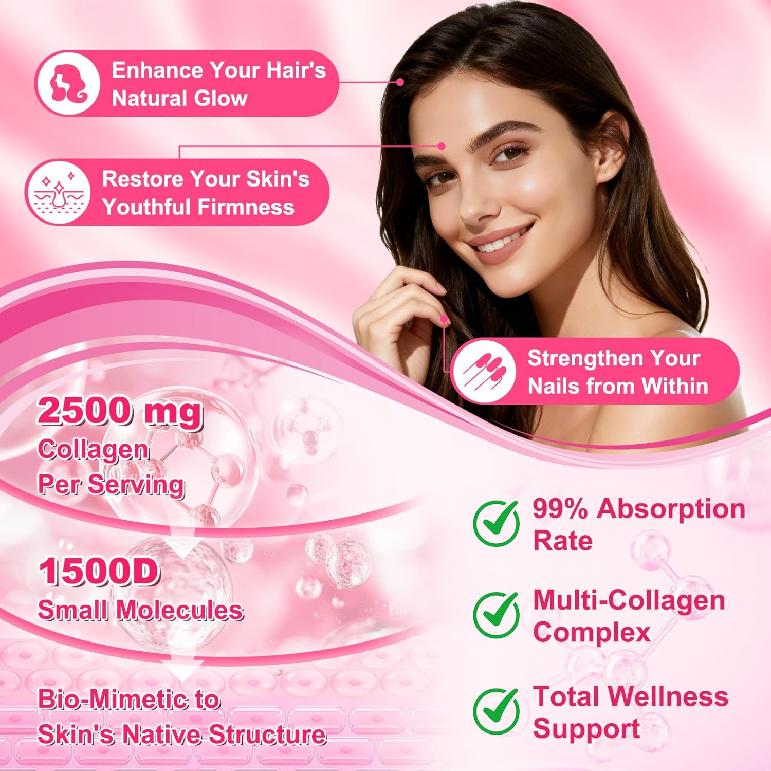 Sijigood 90 Count | Collagen Peptides Gummies for Women Men, Multi Collagen Hydrolyzed Protein 2500mg Type I,II,III,V,X, 15000mcg Biotin, Vitamin C B12 D A E for Skin Hair Nails, Bone, Sugar Free - Image 4