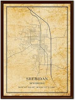 Tanokcrs Sheridan Wyoming America Decorative Painting Unframed Vintage City Map Wall Art Canvas Poster Artwork 9x11 inches