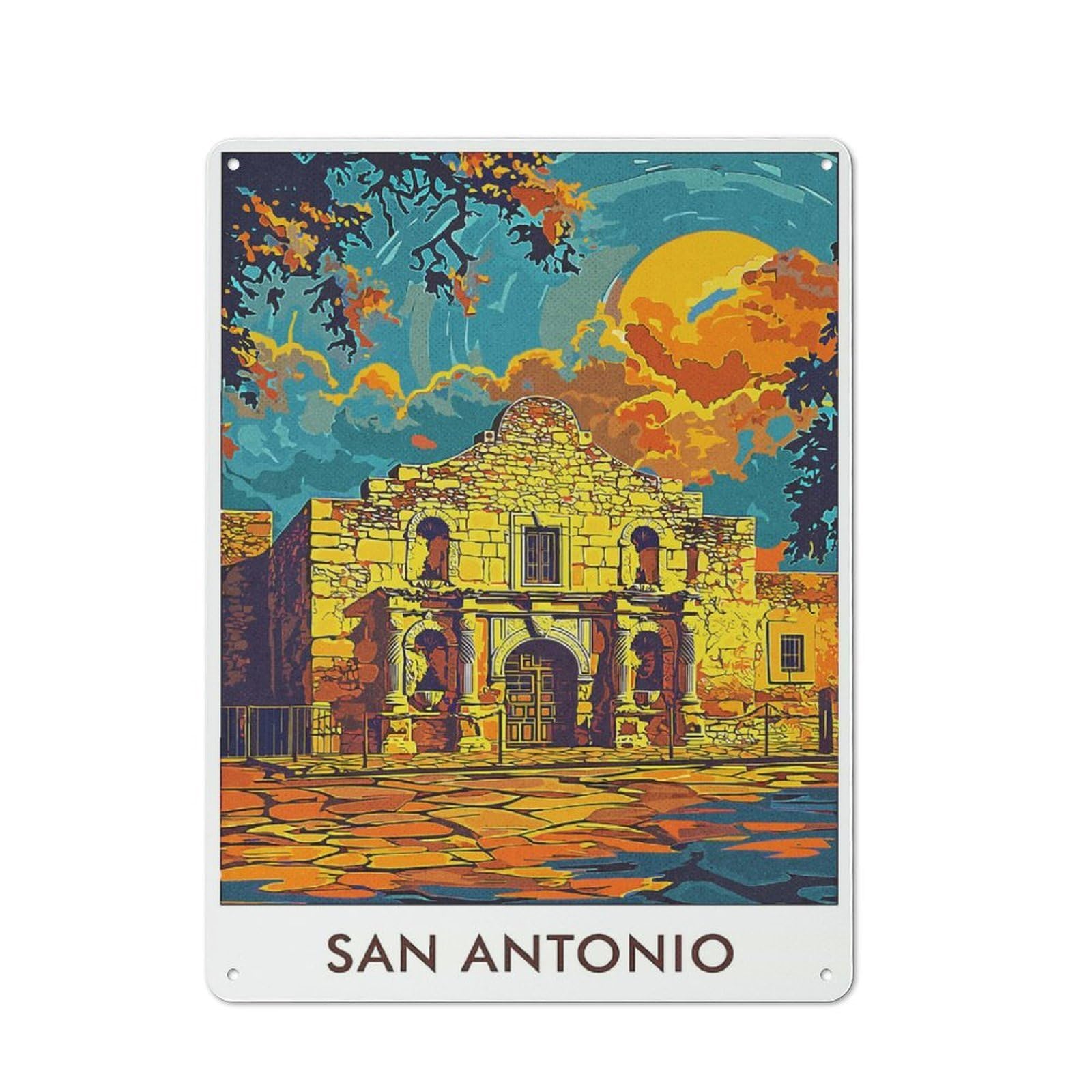 Junmoney Style-19 Understated San Antonio Mission Metal Wall Plaque 40X30cm, Creative Space Decor For Office, Study, Studio Or Hallway