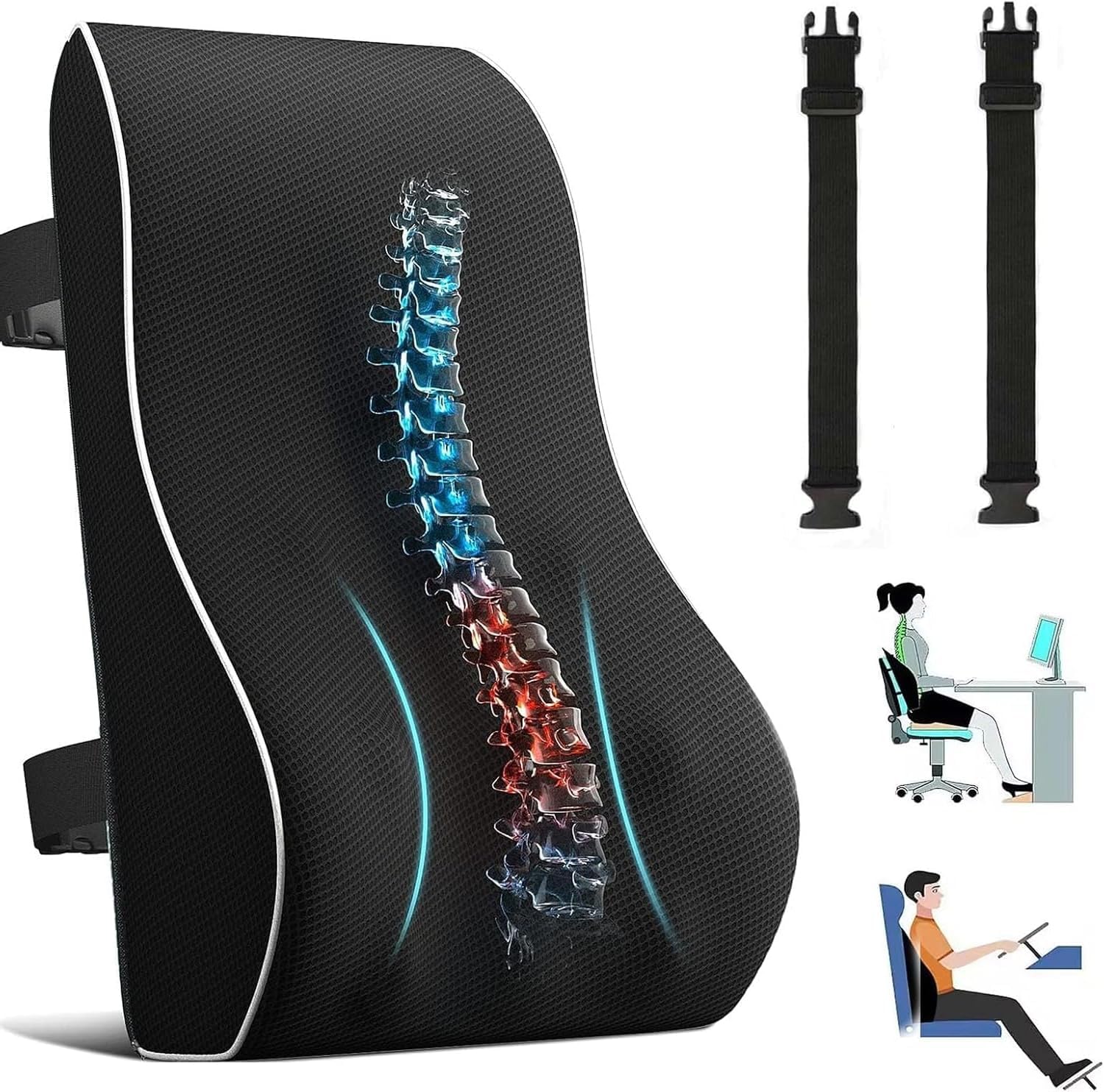 OMAC Apoyo lumbar - Soporte lumbar - Silla de juegos de oficina para