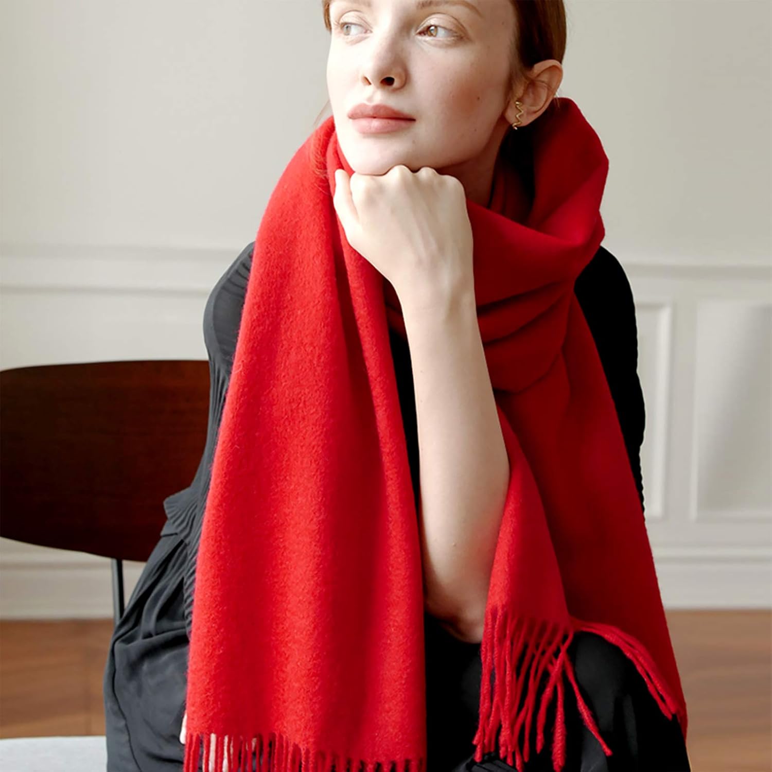 Winter Cashmere Scarf For Women Warm Pashmina Solid Color Scarves With Tassel Soft Wool Long Thickened Shawl Wrap