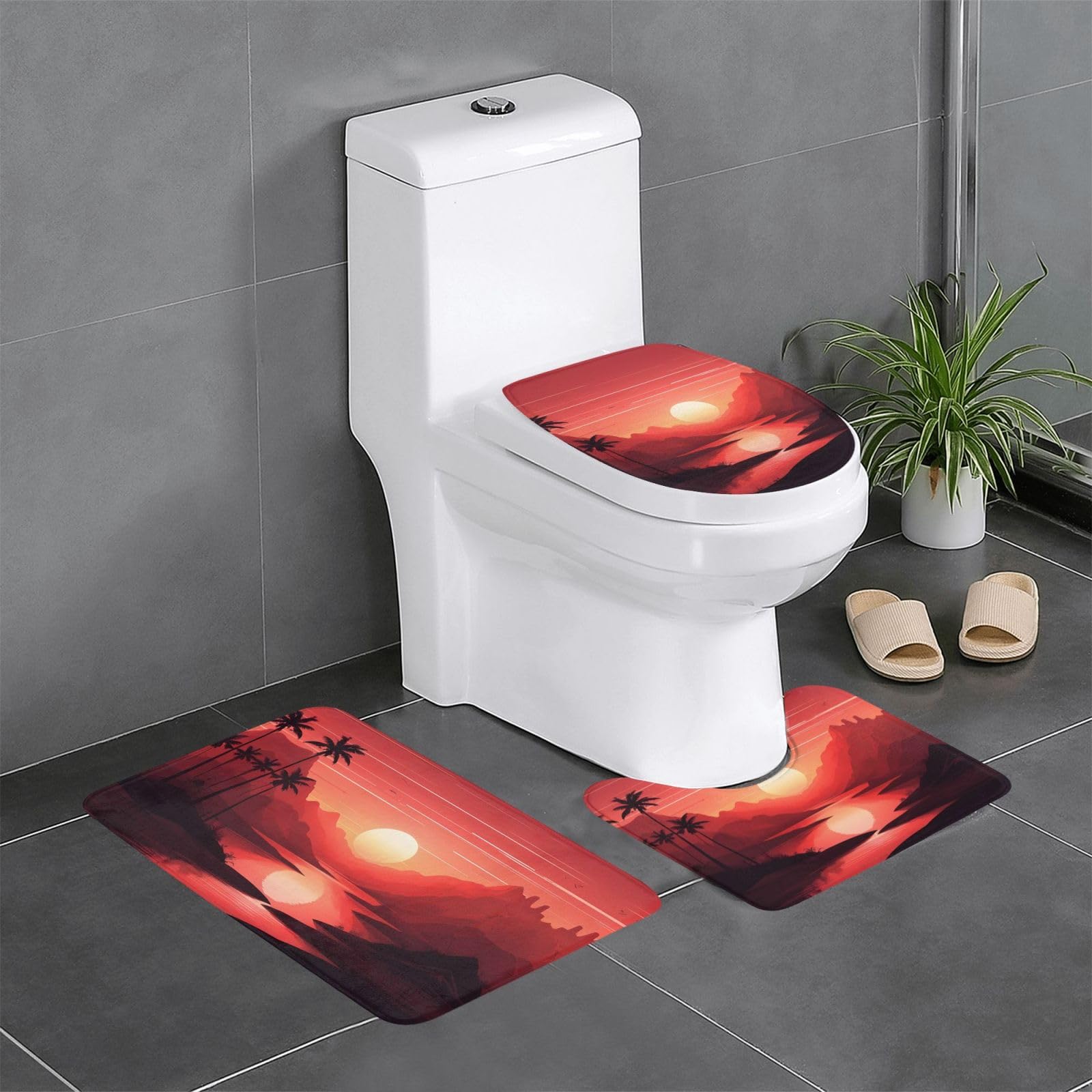Tapis de salle de bain antidérapants design lever de soleil rouge