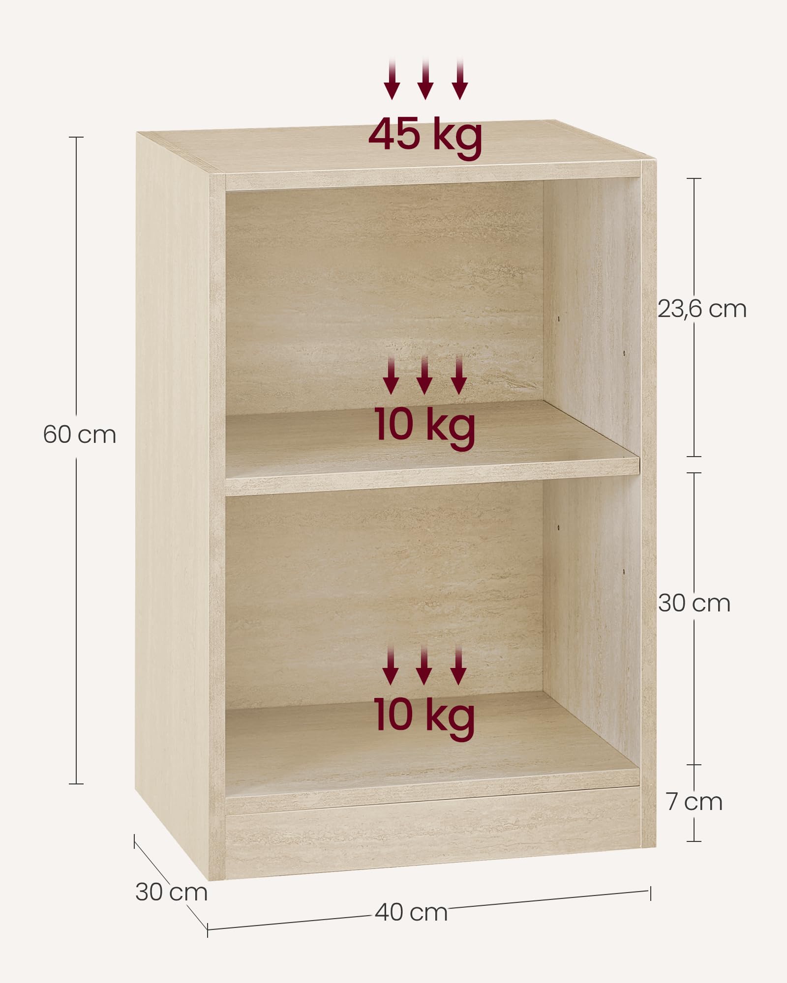 VASAGLE CUSTOS Collection - Lot de 2, Tables de Chevet avec Compartiments Ouverts, Tables d’Appoint avec Étagère Réglable, Double Usage, Montage Simple, pour Chambre, Salon, Beige Travertin LET866LA01
