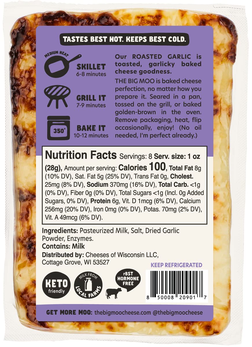 THE BIG MOO Baked Cheese ROASTED GARLIC | Bundle of 3 | 8 oz cheese block | Healthy Snacks | Keto Food | Keto Friendly Snack | Gluten-free | Protein Snacks | Low Carb | Sugar-free | Atkins Snack | Diabetic Snacks | Easy Cheese | Fat Bomb | Carnivore Snack | Gourmet Snack | 100% Cheese