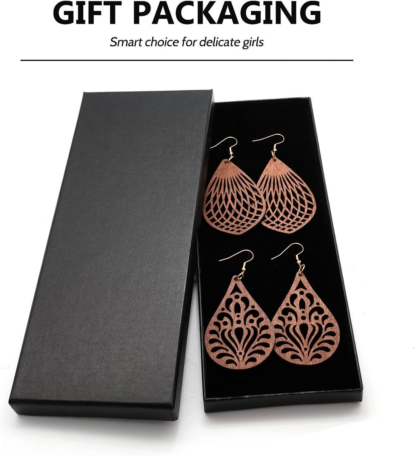 Wood Earrings for Women Natural Wooden Waterdrop Drop Dangle Earring - Image 7