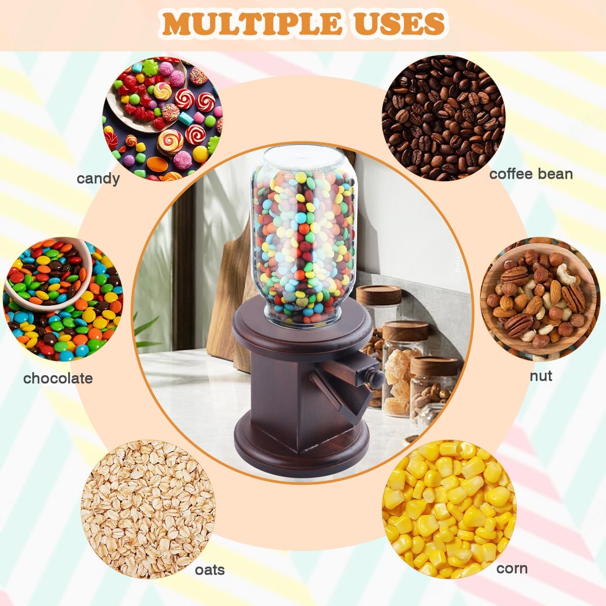 Wooden Candy Dispenser, Cereal Dispenser Countertop, Candy Containers & Storage, Versatile Snack Storage Machine, Suitable for Candy Bean, Cereal, M&M's, Peanuts