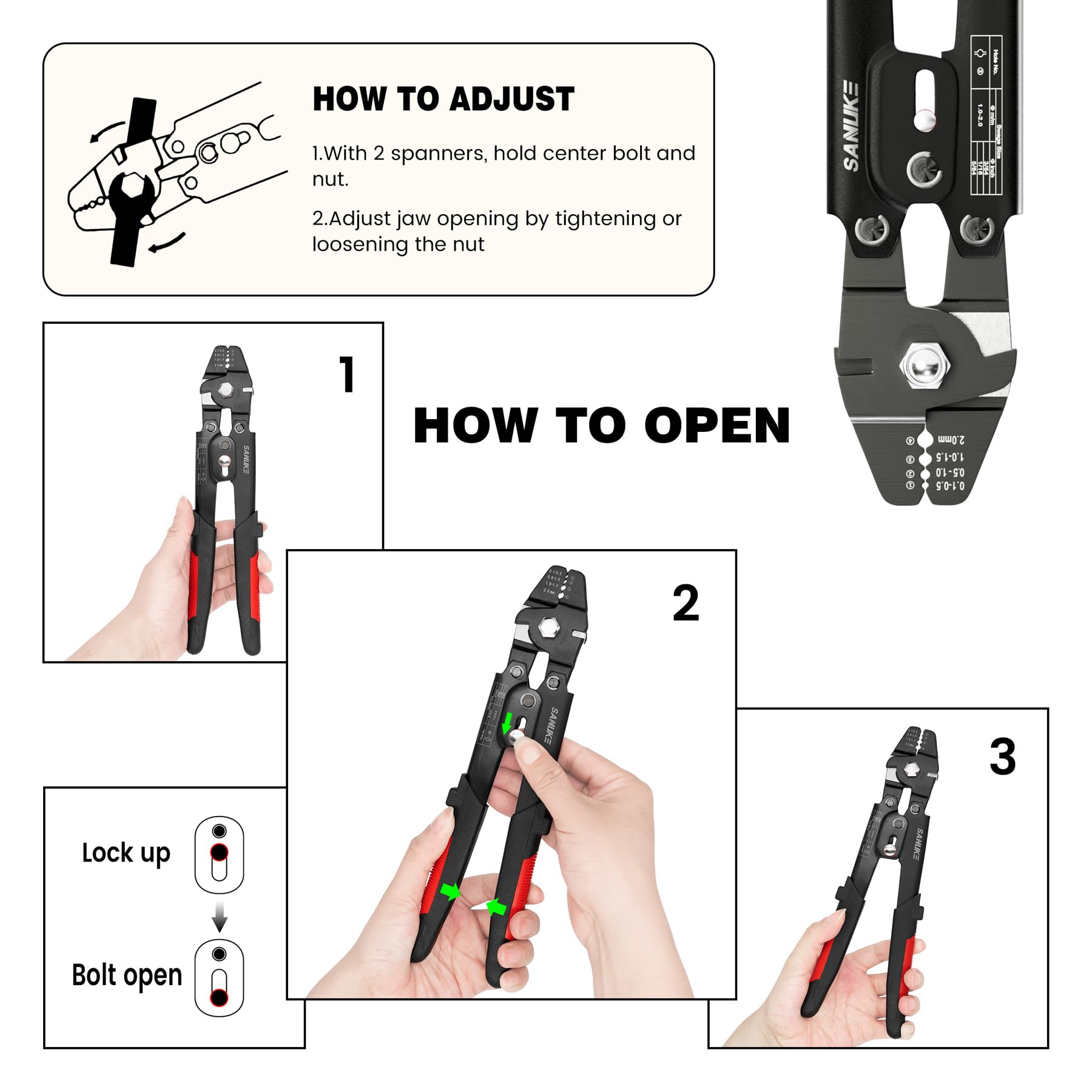 Sanuke Wire Rope Crimping Tool Kit – Crimps Up To 2.2mm, 160 Aluminum Sleeves (4 Sizes) + 10 Steel Thimbles, Stainless Steel Swaging Pliers