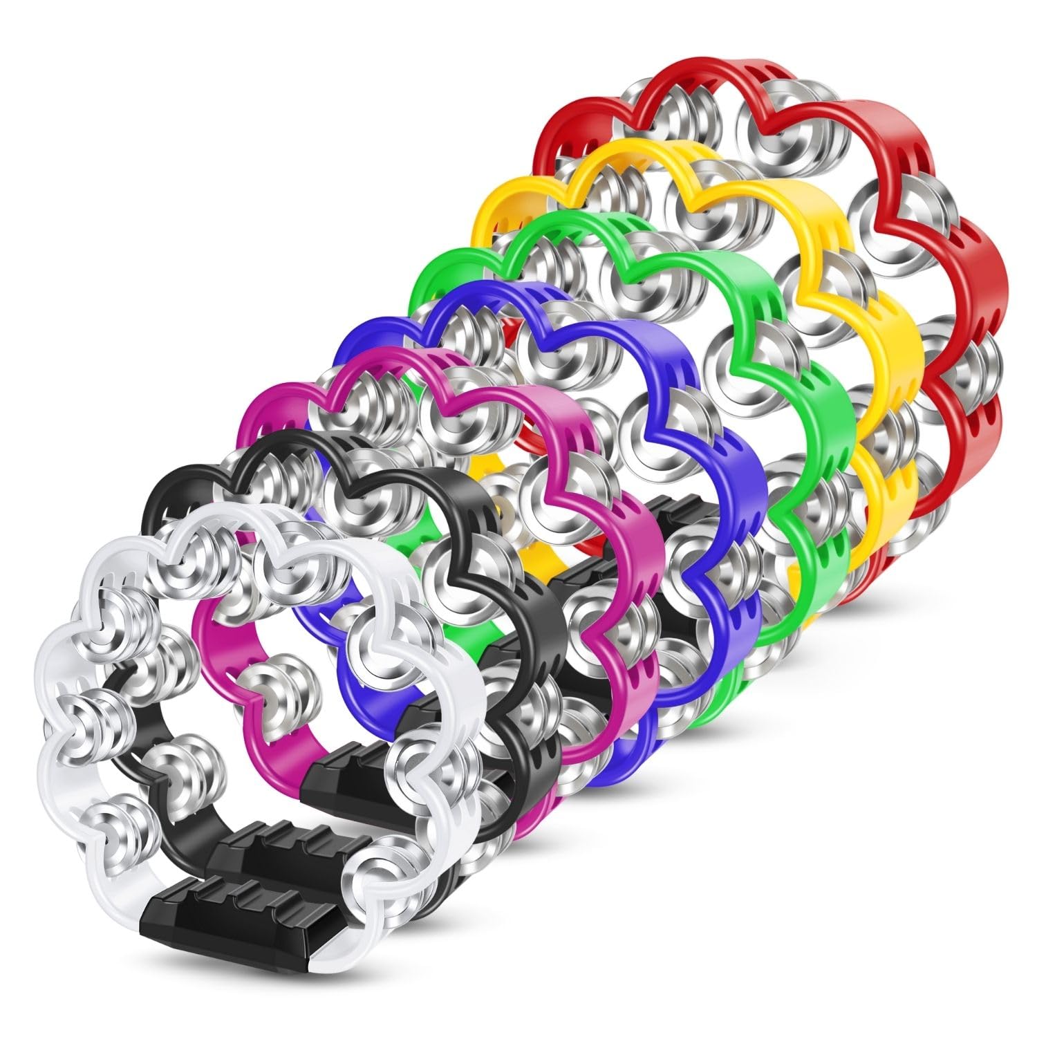 Flexzion Pandereta de flores – Instrumento de percusión de mano de 8 pulgadas con cascabeles de metal y agarre ergonómico – Panderetas pequeñas para adultos, niños, iglesia, fiestas y eventos
