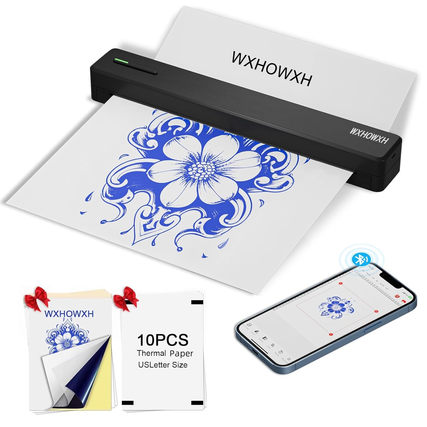Tattoo stencil printer with 10pcs transfer paper, wireless