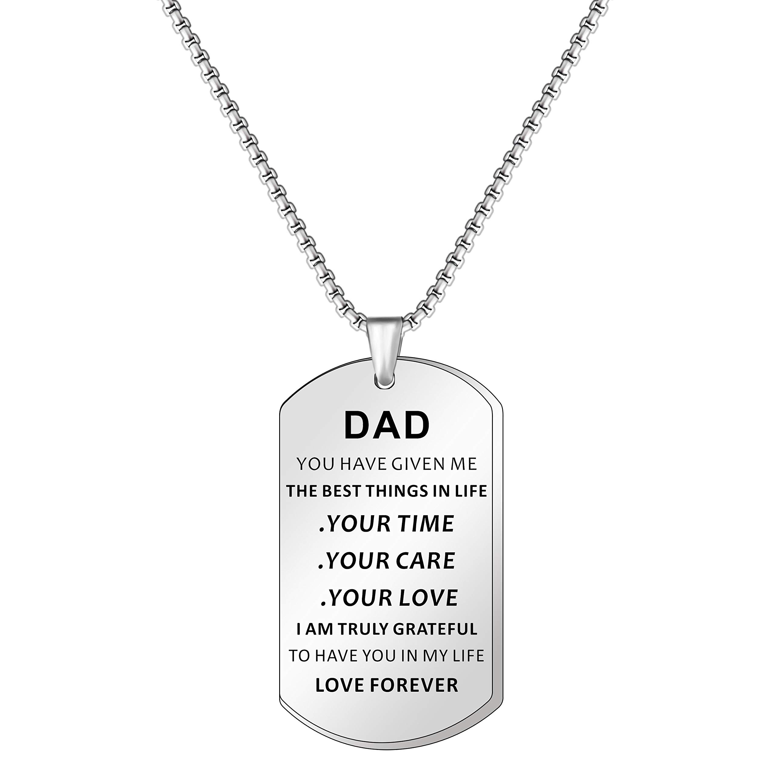 HULALADad Chain Dog Tags Necklace - Father's Day Gift From Daughter Son - Birthday Jewelry for Dad