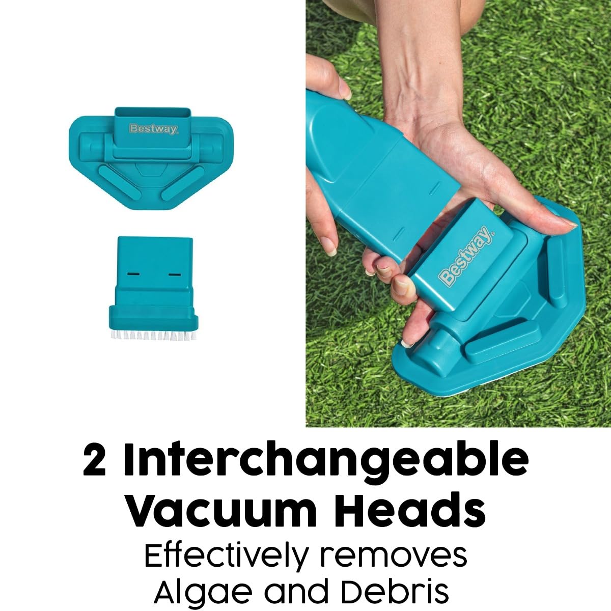 AquaSurge Poolpflege-Set mit akkubetriebenem Poolsauger, Kescher und Poolbürste, für Pools bis 610 cm, 50 min Laufzeit, Ladekabel, 0,54 L Schmutzbehälter, 2 Saugköpfe, Haltestiel, langlebiges Netz
