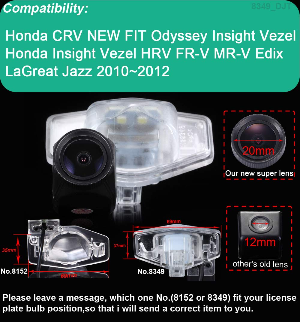 Karakus Cámara de visión Nocturna para matrícula, Asistente de Aparcamiento para Honda CRV New FIT Odyssey Insight Vezel HRV FR-V MR-V Edix LaGreat Jazz