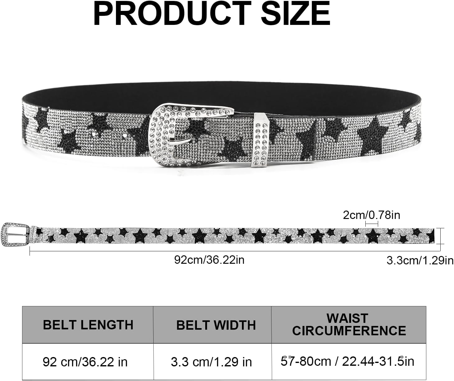Y2K Rhinestone Star Belt for Men Women -Studded Belts Glitter Vintage Punk Waist Belts Street Accessories