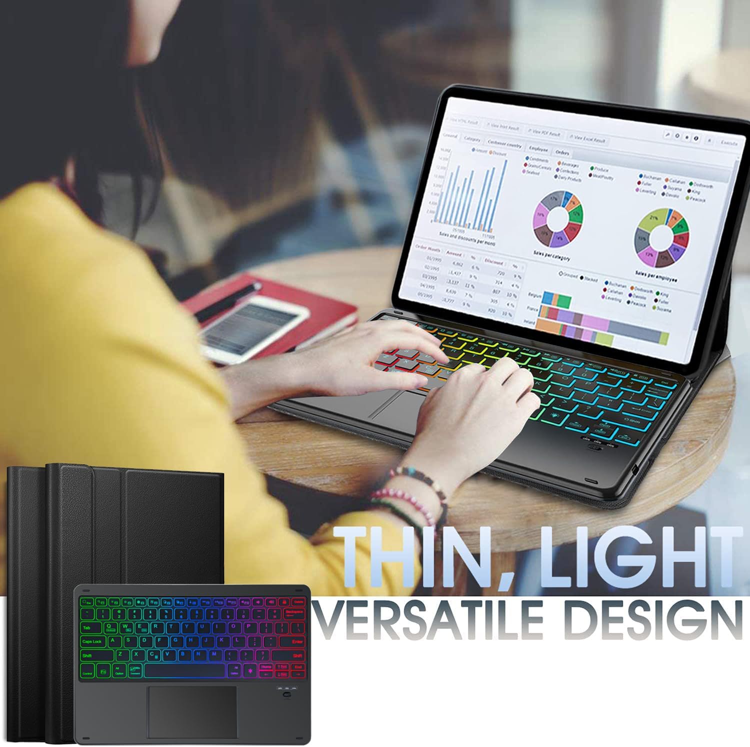 Backlit Trackpad Keyboard Case for OnePlus Pad 3 (13.2 Inch) 2025, 7 Color Rainbow Backlight Detachable Bluetooth Touchpad Keyboard Folio Smart Cover