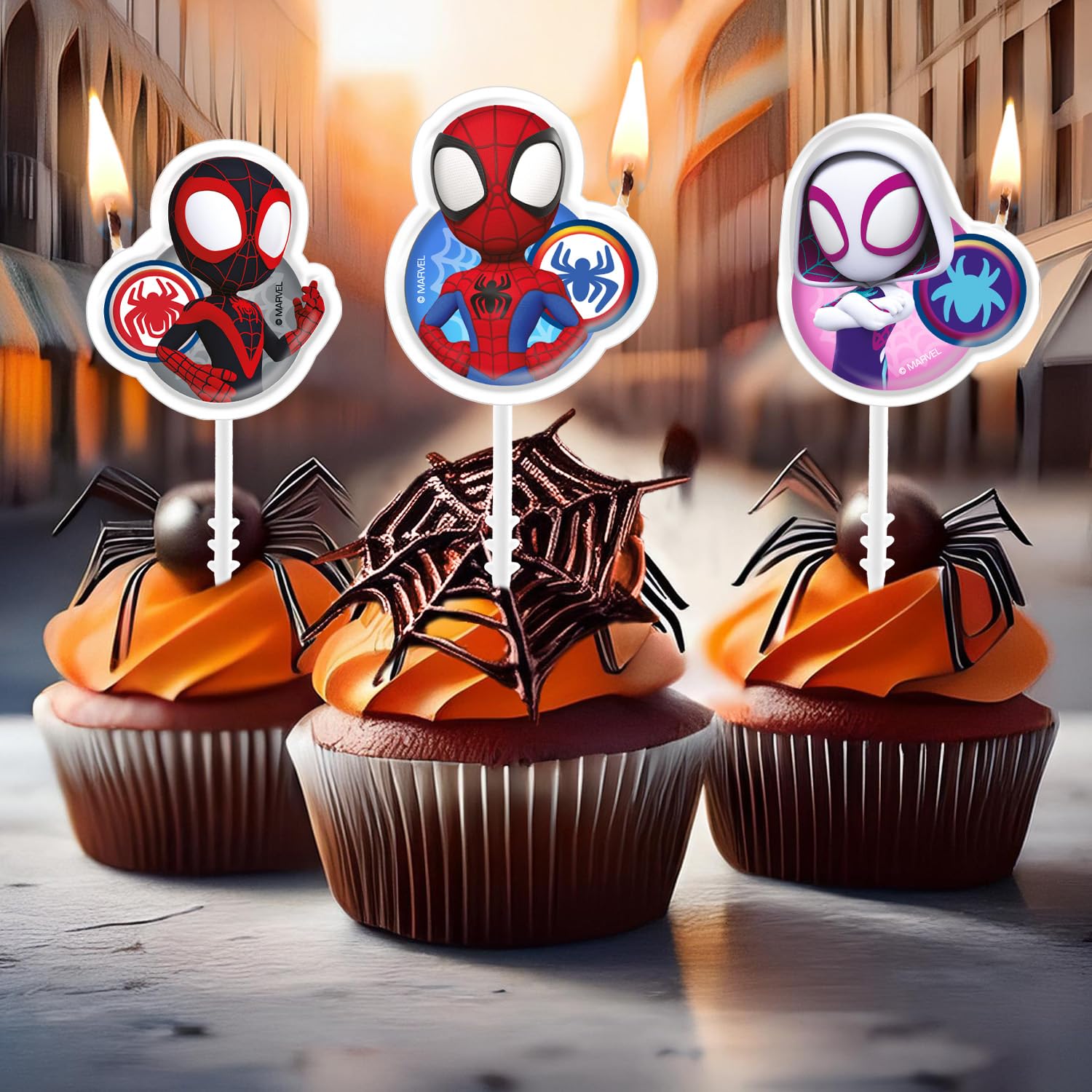 dekora - Spidey zestaw świec urodzinowych, 4 sztuki, wzór Spidey i jego super zespół, dekoracja tortów i babeczek