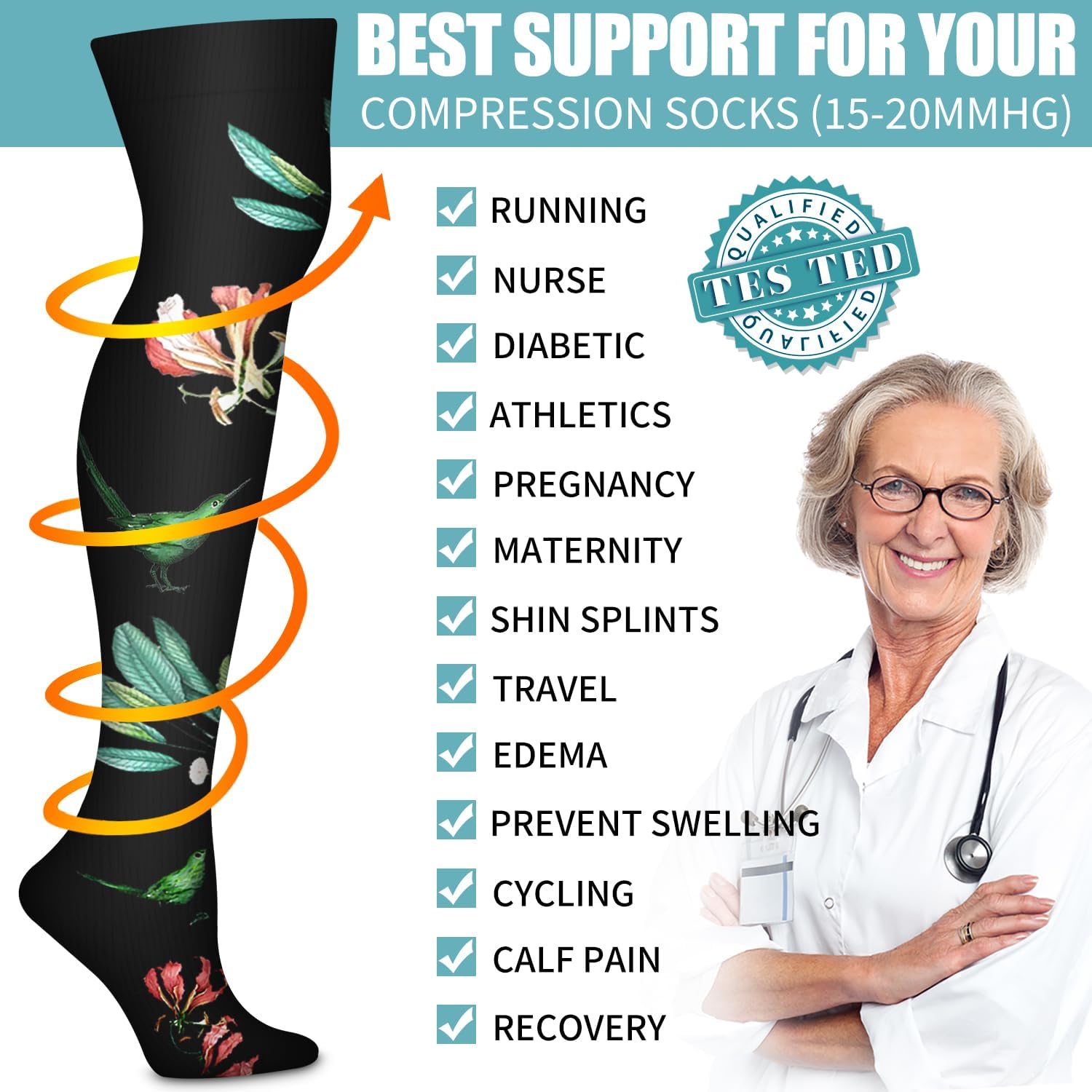 Bluemaple Thigh High Compression Socks for Women and Men Circulation(3 Pairs) Over the Knee-Best Support for Running,Travel - Image 5