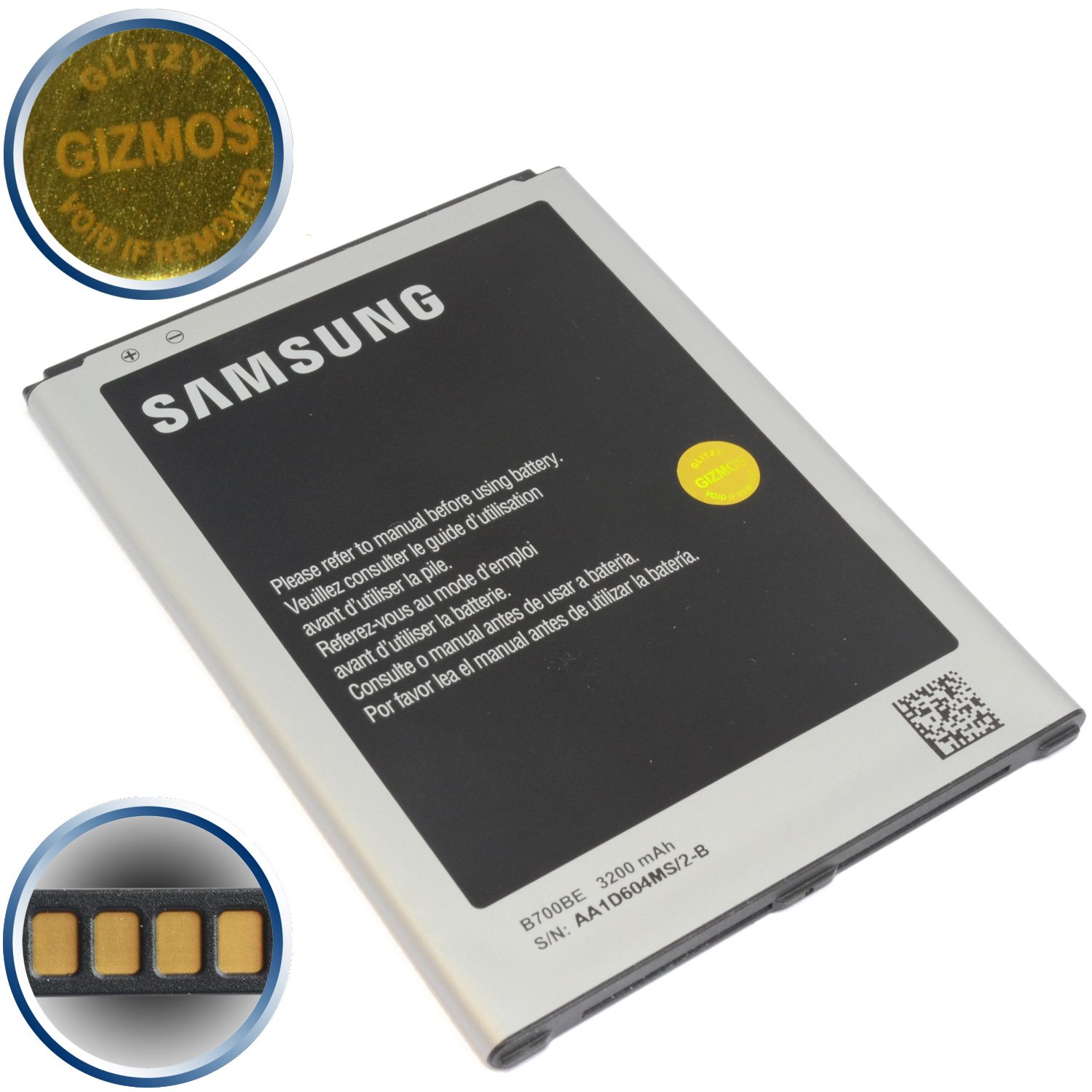 100% NEW GENUINE ORIGINAL AUTHENTIC SAMSUNG® BATTERY B700BE NFC TECHNOLOGY (4 GOLD PINS / TERMINALS) 3200 mAh 3.8V 12.16Wh FOR SAMSUNG® GALAXY MEGA 6.3 i9200 i9205 (NON - RETAIL PACKAGING - BULK PACKED)