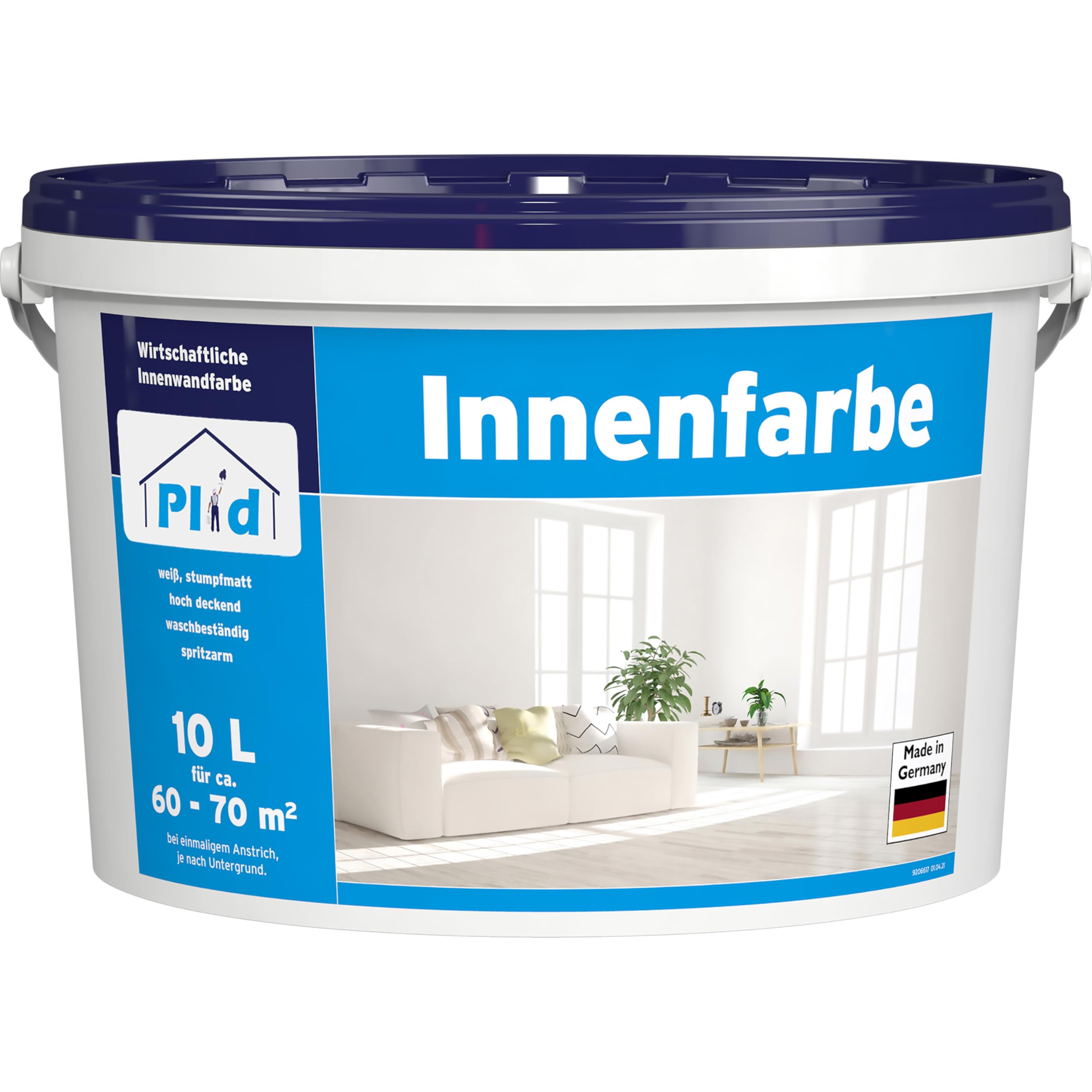 Plid® Pintura interior blanca de alta opacidad [10L] – procesamiento de bajo olor, difusible, respetuoso con el medio ambiente, pintura de pared blanca opaca, color blanco