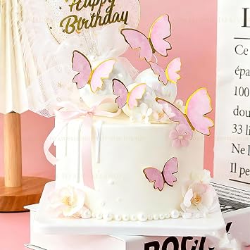 Butterfly Cake Topper 3D Butterfly Cupcake Topper for Baby Shower Wedding Birthday Party Decor, 4 Styles 40pcs Happy Birthday Cake Wedding Party Food Decorations Supplies (Purple & Pink)