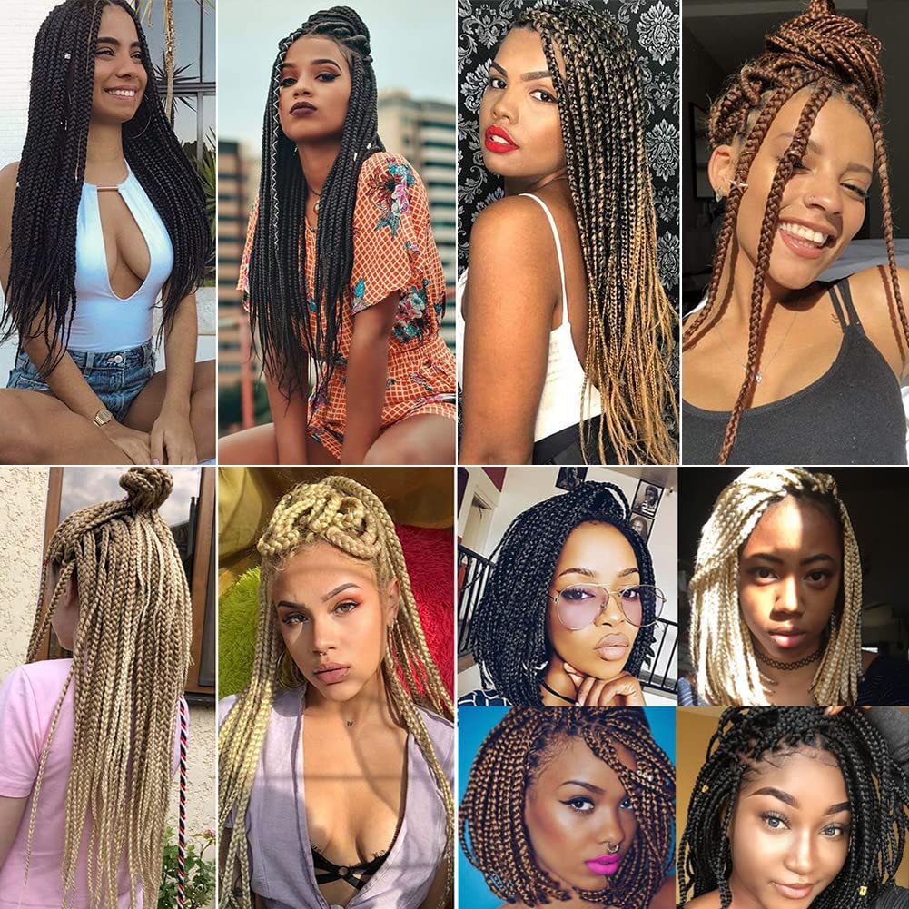 Crochet Box Braids 6 Packs 18 Inch 144 Strands,Crochet Hair Pre looped Synthetic Jumpo Braiding Hair Crochet Hair for Black Women (T1b/30/27)
