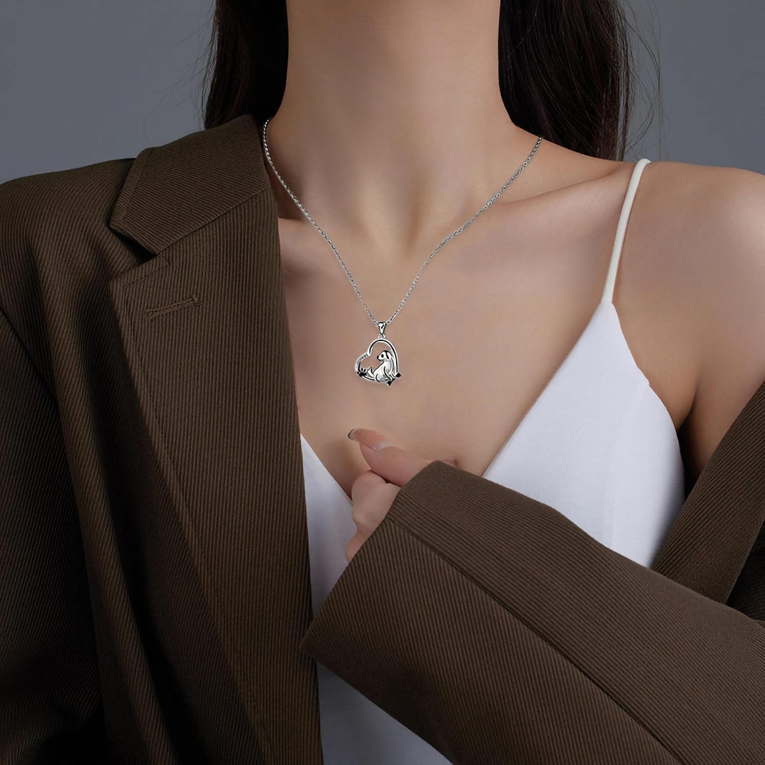 Silver Heart Necklace for Women Cute Dog Pendant Love Gifts for Women - Image 5