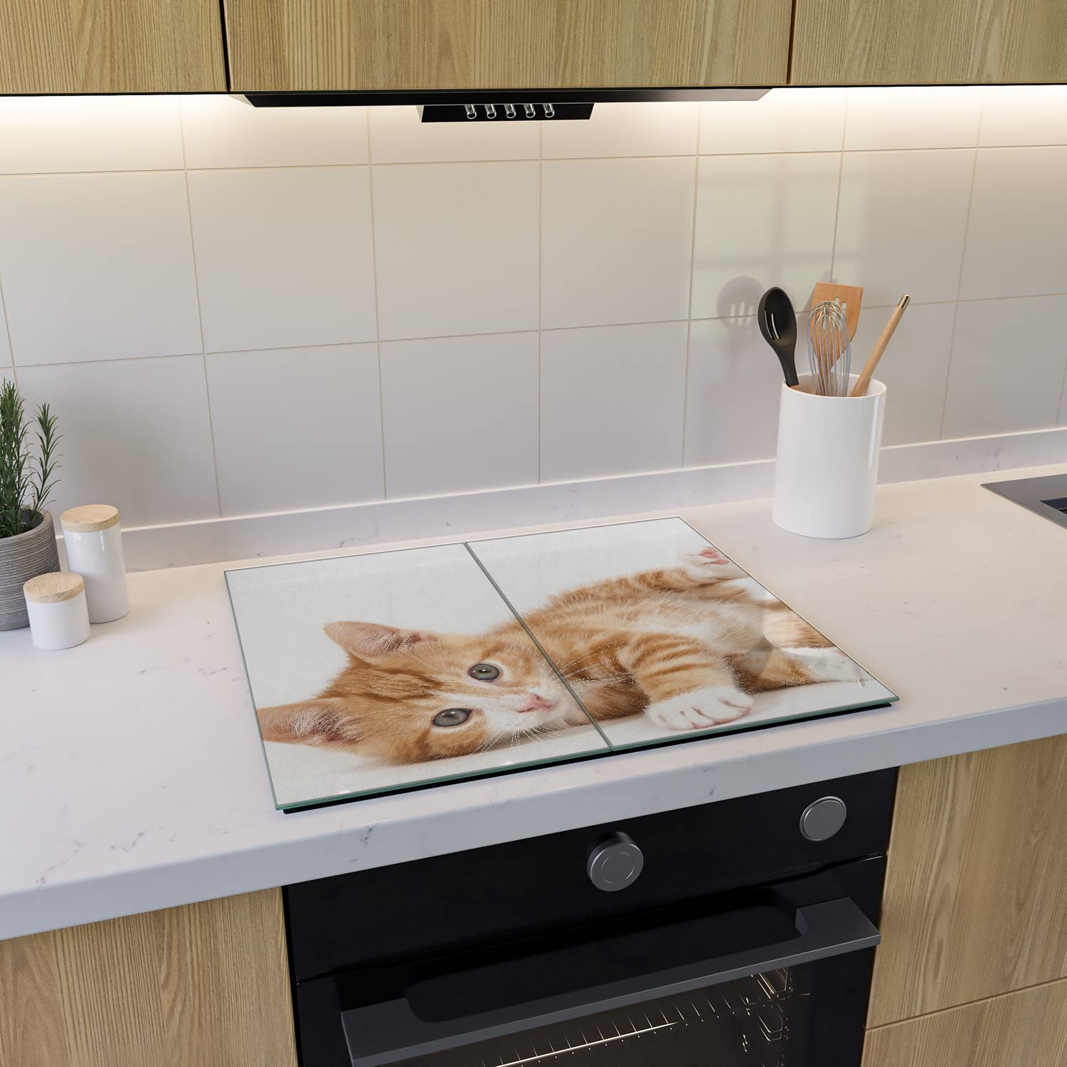 Herdabdeckplatte Aus Glas 2-teilig - 60x52cm Mit Herz-Motiv Für Ceranherd