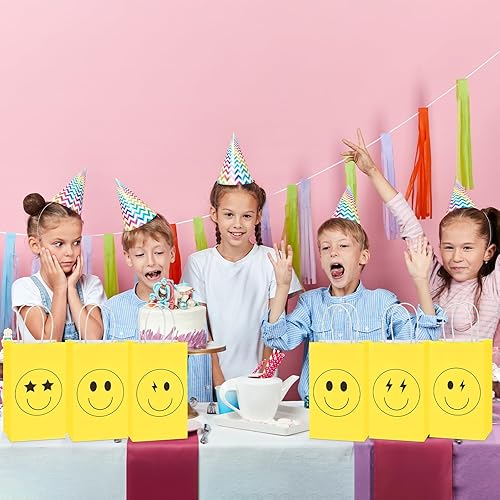Miniatura 4 de 16 bolsas de papel de regalo de cara sonriente para despedida de soltera, cumpleaños, baby shower, cena, regalos de fiesta amarilla preparada,