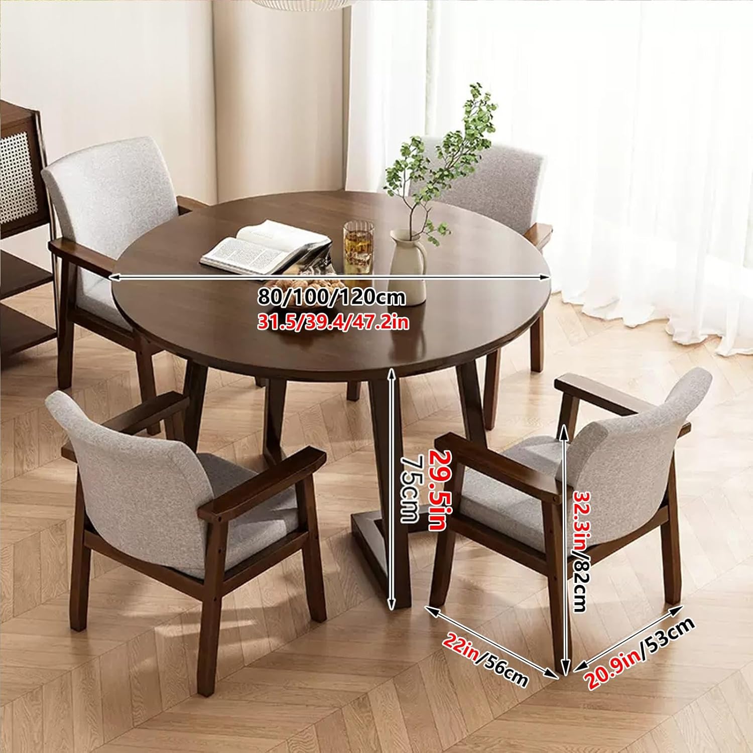 Office Reception Room Club Table, Conference Table with Chairs Set, Negotiation Table and Chair Set, Space-Saving Small Conference Room Tables, Uitable for Lounge (Brown 31.5)