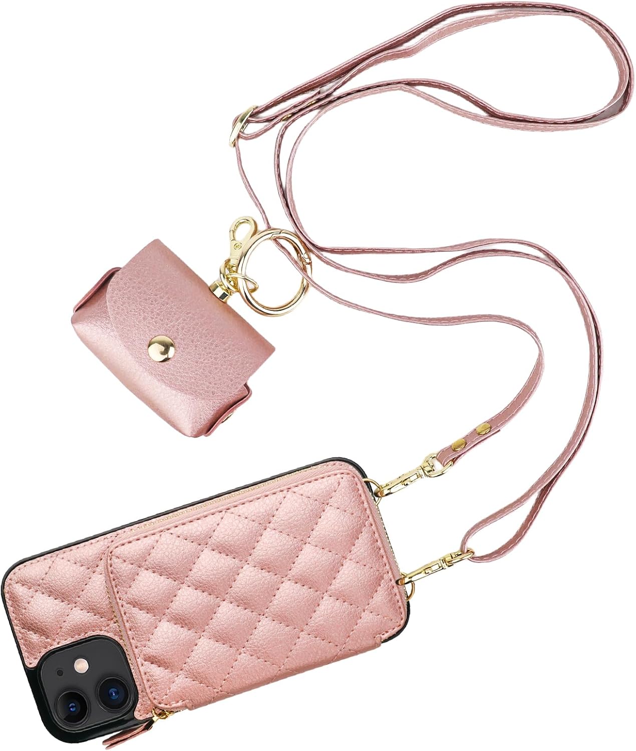 Bocasal A Stylish Crossbody Wallet Case for iPhone 12/12 Pro + A Slim Leather Case for AirPods Pro