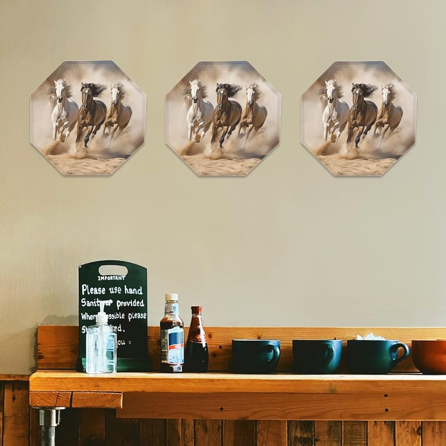 Ctagon Metal Sign for Home, Modern Display Plate for Kitchen, Three Running Horses Plates Accent Hanging Wall Decorations 3PCS for Living Room, Bedroom, Hallway, Hotel