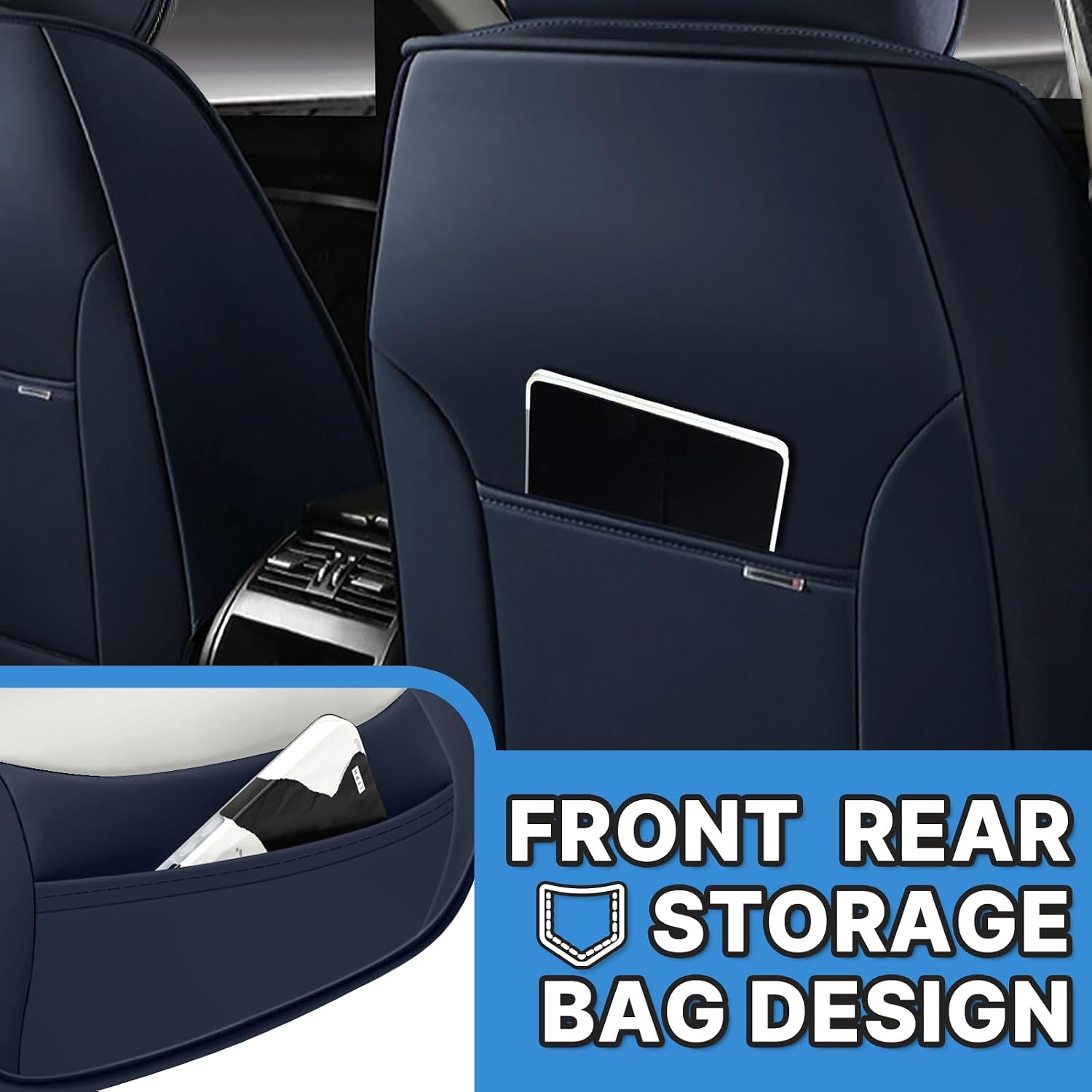 Seat Covers Fit for Toyota Tacoma 2005-2026 Waterproof Leather Seat Covers,Non-Slip Easy to Install Vehicle Cushions Cover,Seat Protectors Interior Accessories(Blue White,5 Seats Standard)