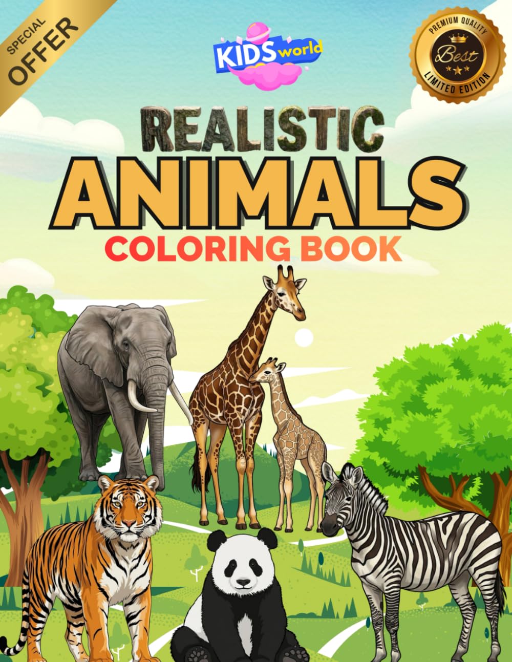 Kids World Realistic Animals Coloring Book: Fun & Educational Animal Coloring Pages with Easy Descriptions | Farm, Jungle & Wild Animals for Kids & Teens