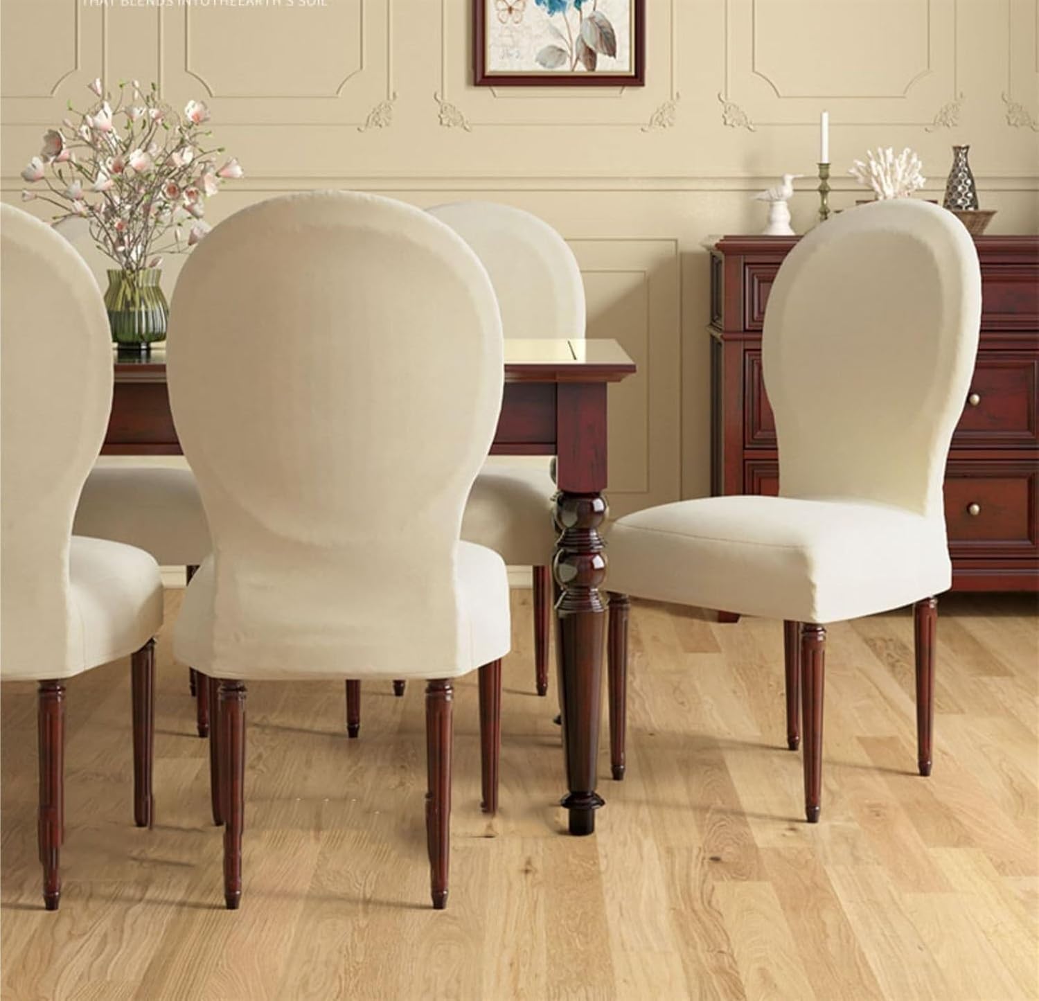 Round Back Dining Chairs Slipcovers, High End Velvet Curved Back Dining Chair Cover, Set of 2/4/6 Dining Room Chairs Covers Without Arms Modern Oval Side Chairs for Hotel Restaurant