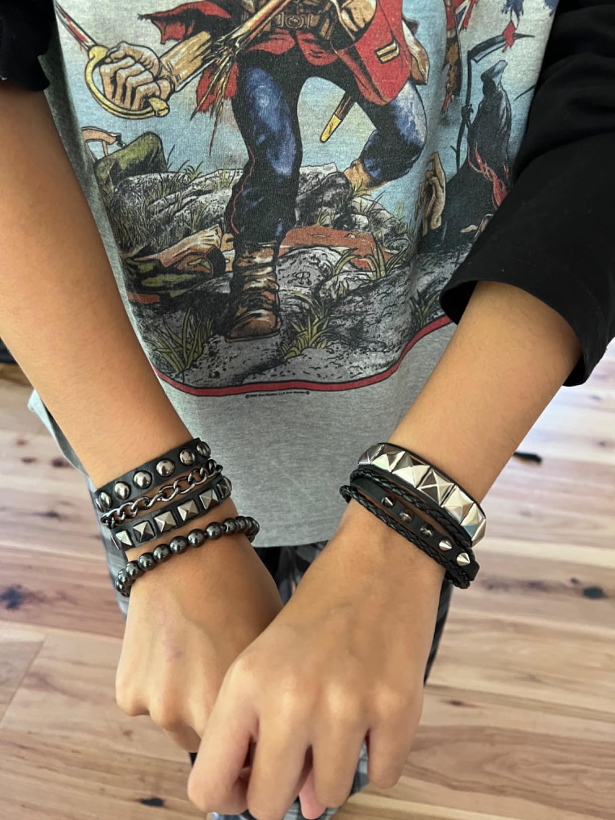 Set Bijoux Punk – Bracelet Chaîne Avec Bague Doigt – Style Gothique Or Ou Argent - 13