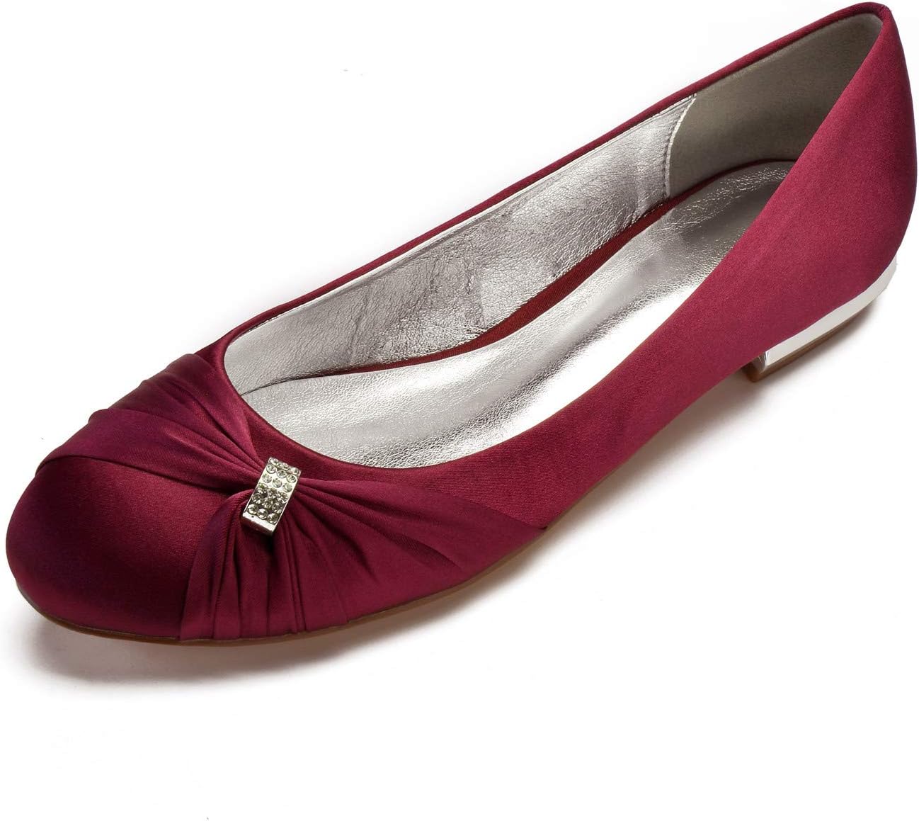Women's Bridal Shoes Round Toe Satin Rhinestone Low Heel Flat Evening Ballerina Ballet Flats
