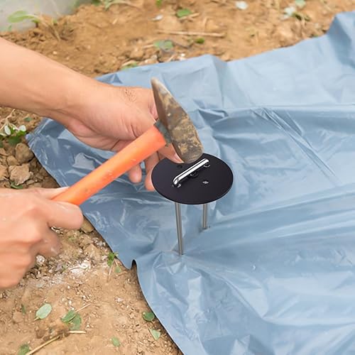 Miniatura 5 de AAGUT Paquete de 100 grapas de paisaje con tapas de arandela de juntas, estacas de barrera de vapor de 6 pulgadas, estacas de metal para jardín,
