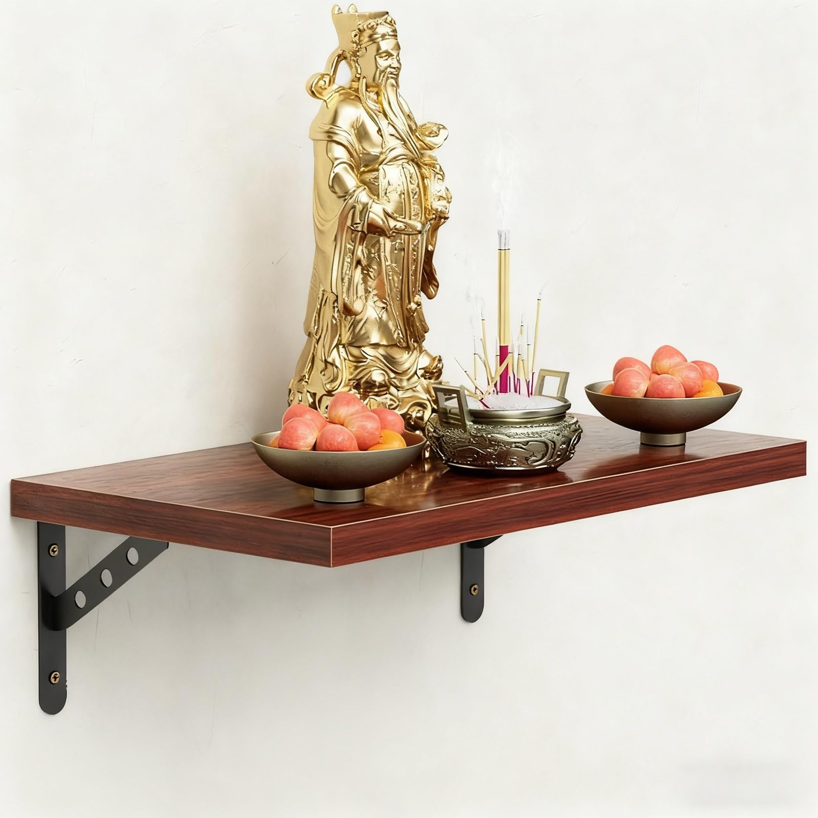 Stuijkvsz Grain Small Buddha Shelf,Wall Mounted Chinese Personal Niches Shrine Meditation Table,Wall-Mounted Statue Stand Altar Table,Wooden Buddhist Altars(20X40cm/7.8X15.7in)