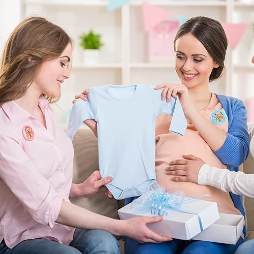 Miniatura 4 de Dingion 100 botones de revelación de género de oso para baby shower, color rosa, azul, para revelación de género, para acuarela, baby shower,