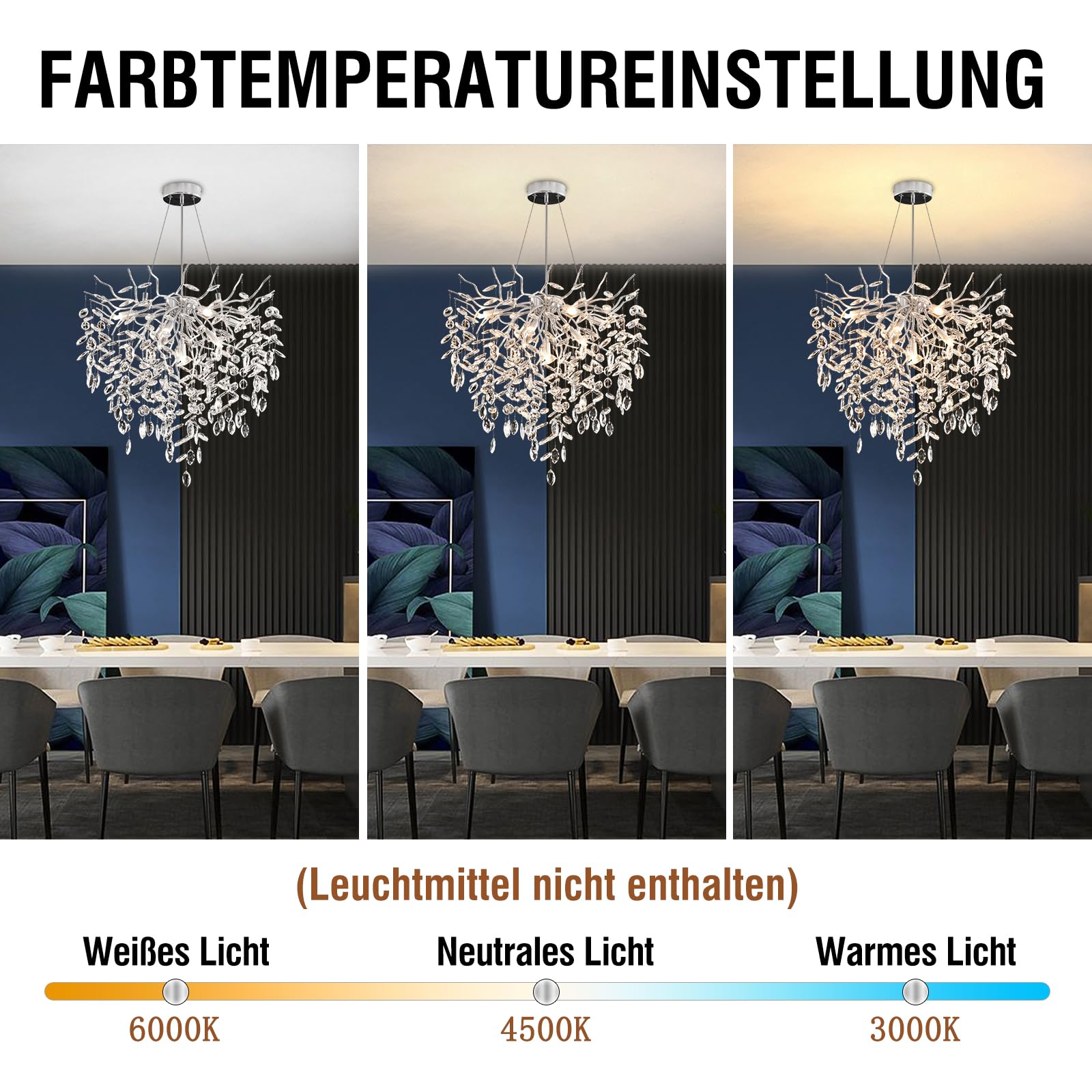 Lusso Lampadario di Cristallo, Argento Lampada a Sospensione di Cristallo a Forma di Ramo d'albero, Lampadario al Cristallo Luce per Sala da Pranzo, Soggiorno, Camera da Letto
