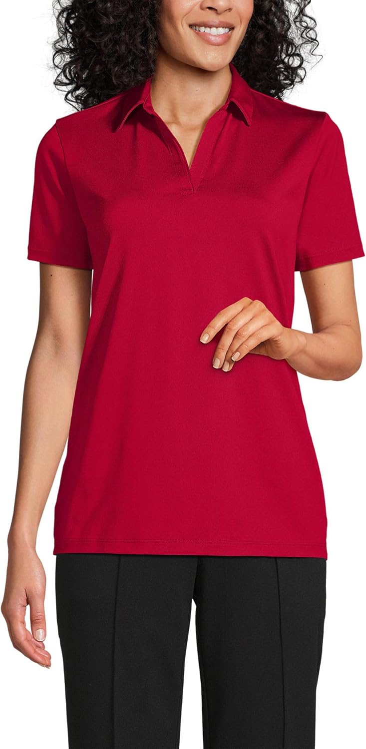 Lands' End Women's Short Sleeve Rapid Dry Sport Neck Polo Shirt