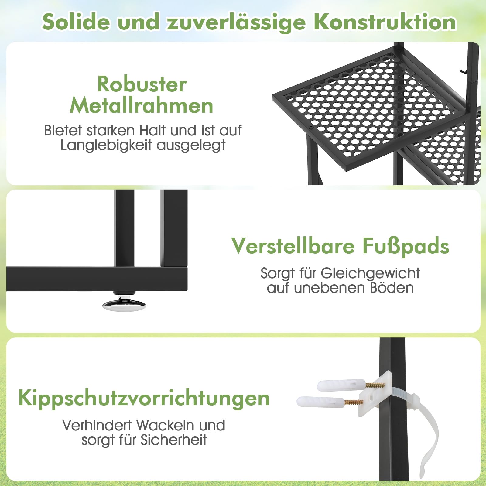 COSTWAY 6-stufiger Metall Pflanzenständer, schmetterlingsförmig, Blumenregal mit 4 Haken, Pflanzenregal Leiterregal, Pflanzenleiter Blumenständer, für Garten Balkon Wohnzimmer, 185 cm (Schwarz)